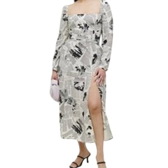 Reformation Sigmund Climate Newsprint Newspaper Midi Dress Size 12 - Picture 1 of 10